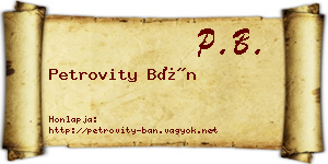Petrovity Bán névjegykártya
